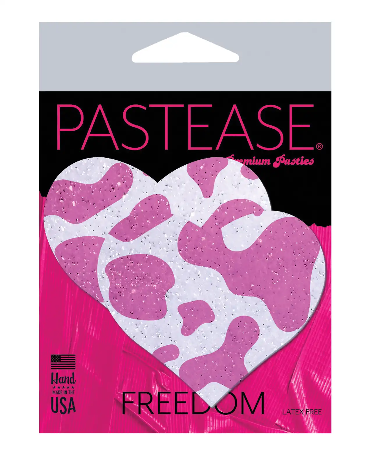 Pastease Premium Cow Print Glittery Velvet Heart  - Pink Strawberry 