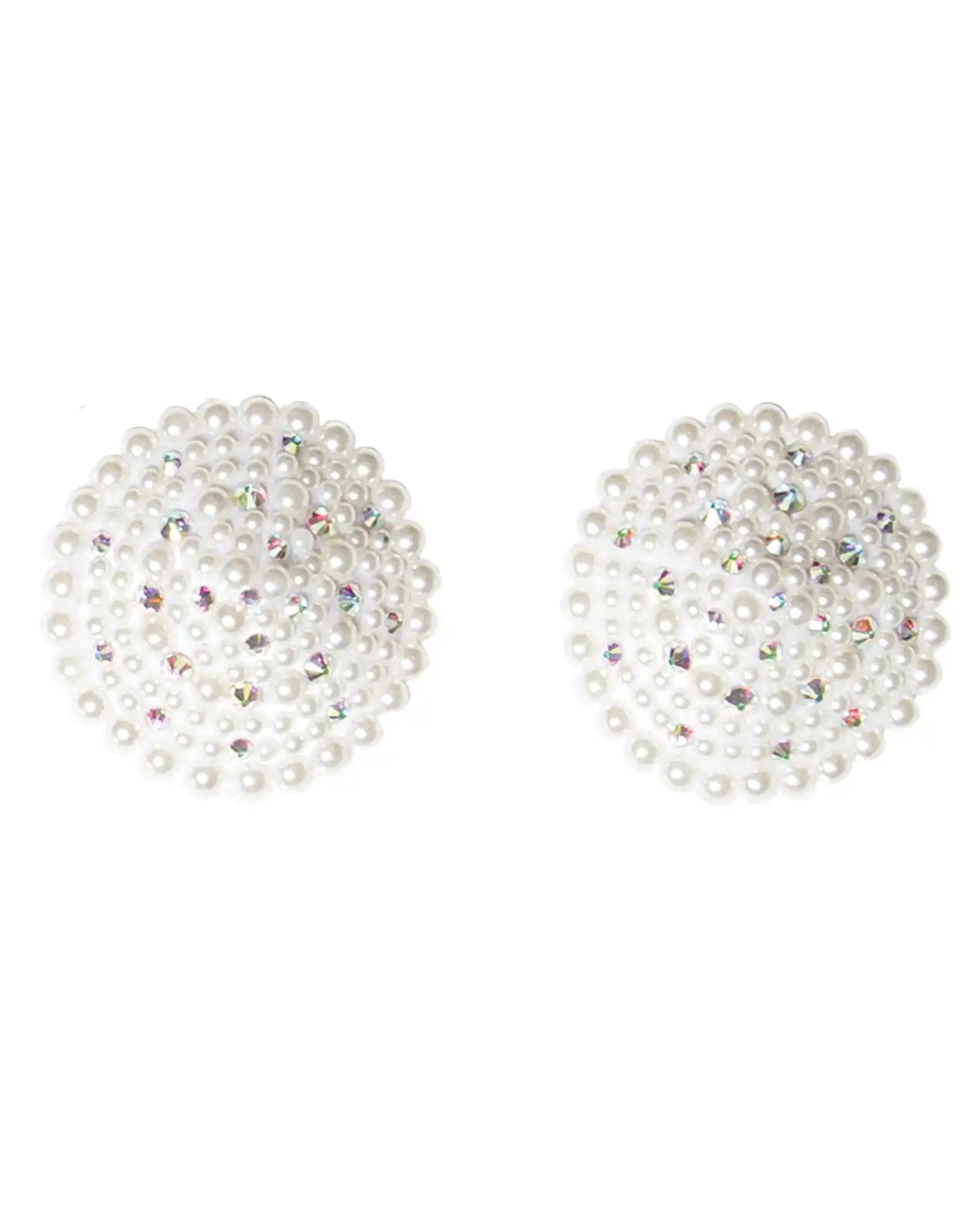 Pearl & Rhinestones Round Reusable Pasties - White 