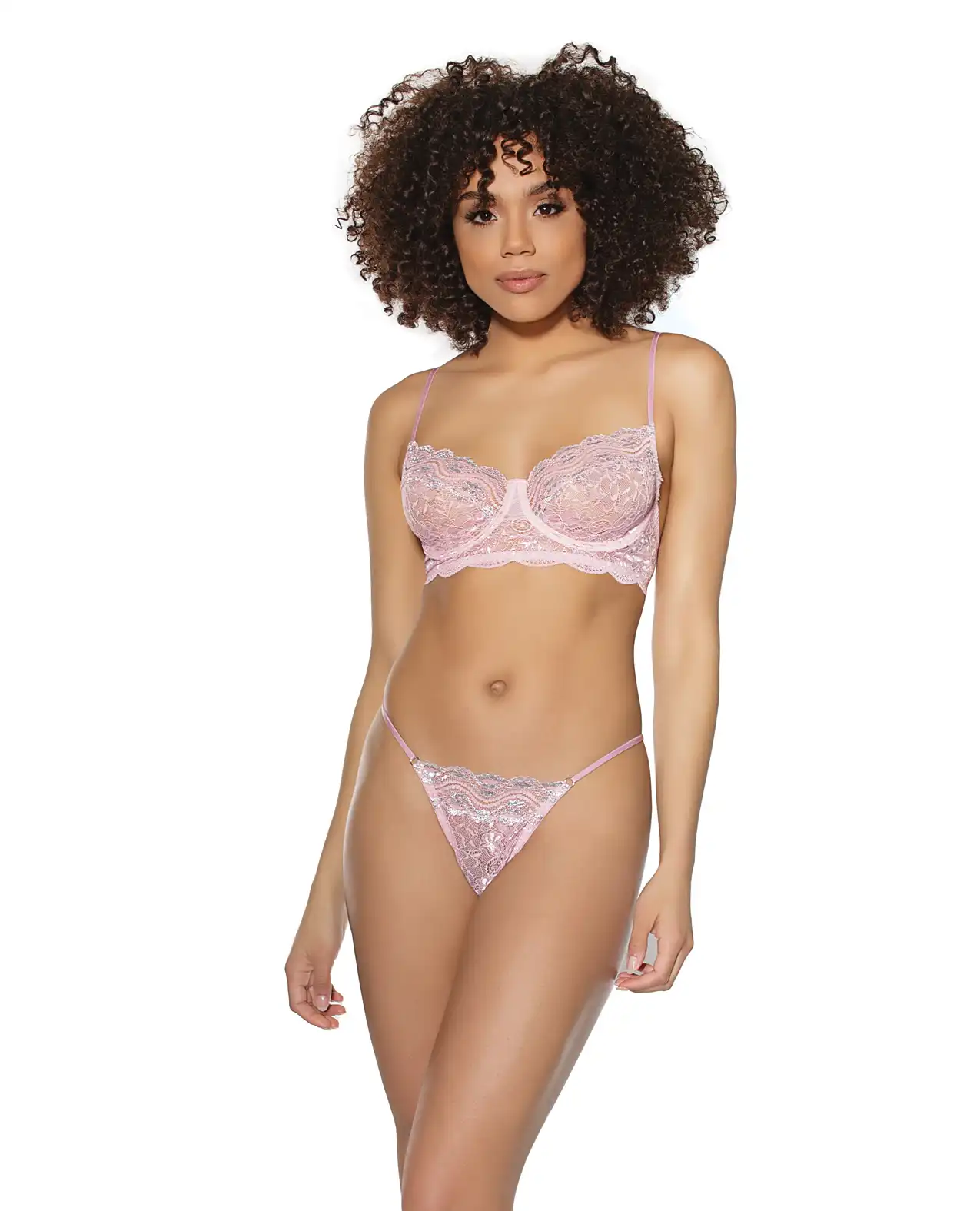 Crystal Pink Underwire Bra & G-String Pink/Silver 