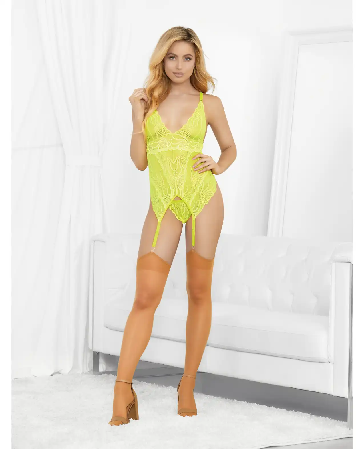 Neons Bustier w/Nude Hose & G-String Neon Lime 