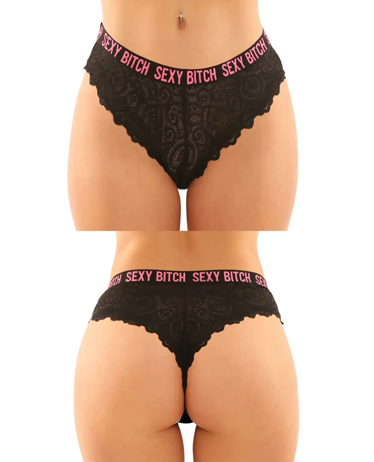 Vibes Buddy Sexy Bitch Lace Panty & Micro Thong Black/PNK 