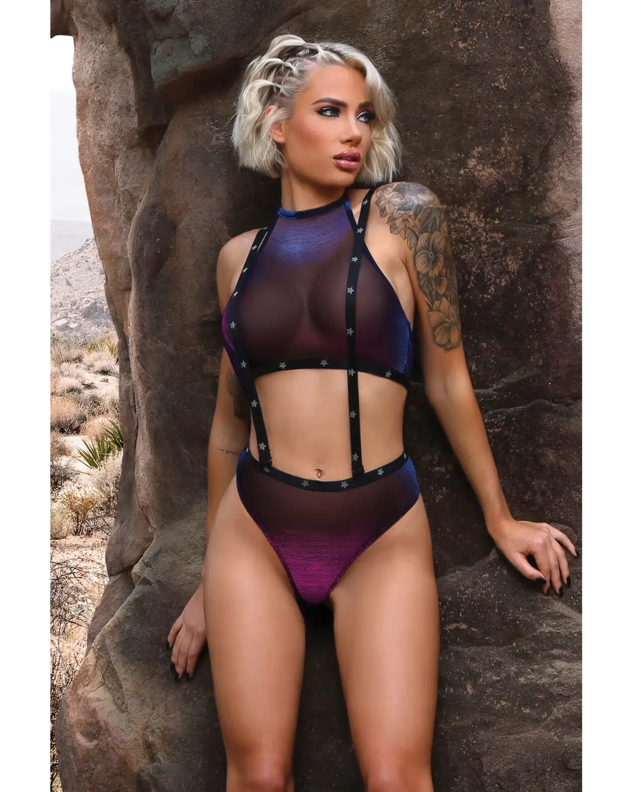 Vibes Stardust Halter Top & Suspender Bottoms Black 