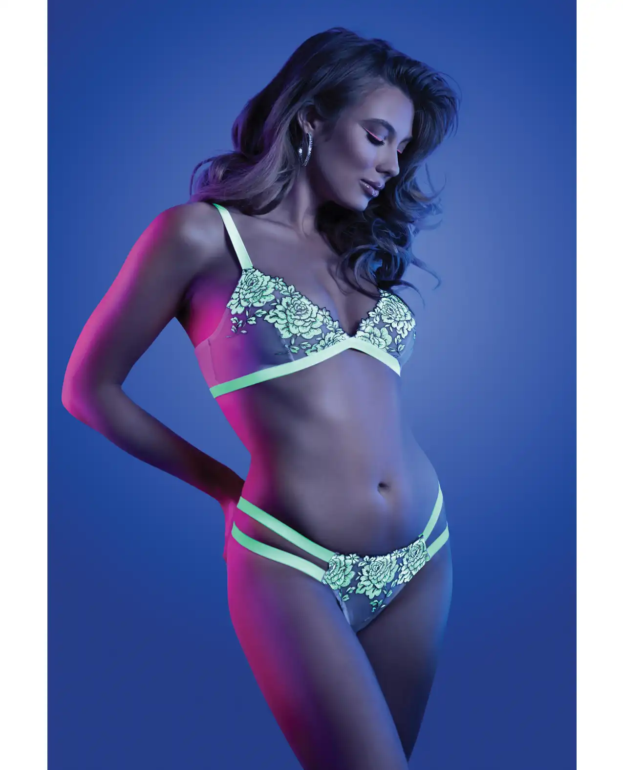 Glow Night Vision Glow In the Dark Bralette & Cage Panty 