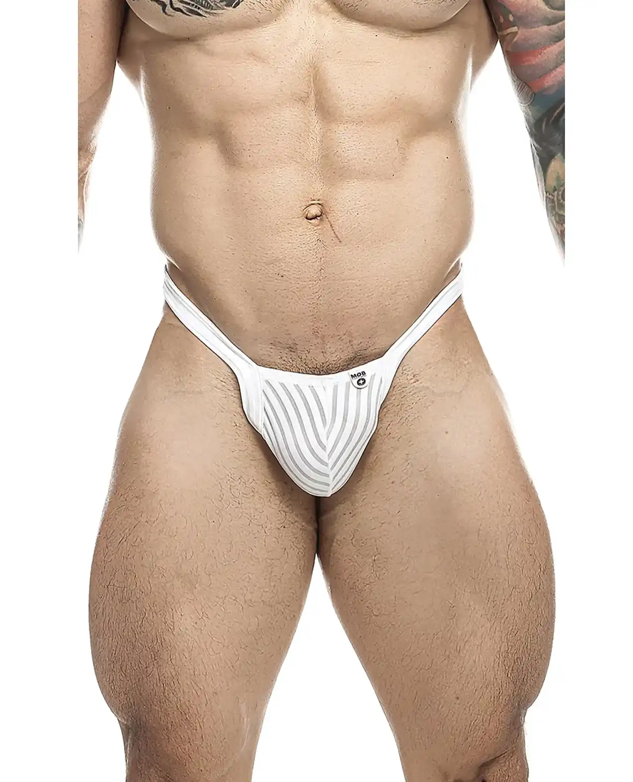 Male Basics Y Buns Thong White Sheer 