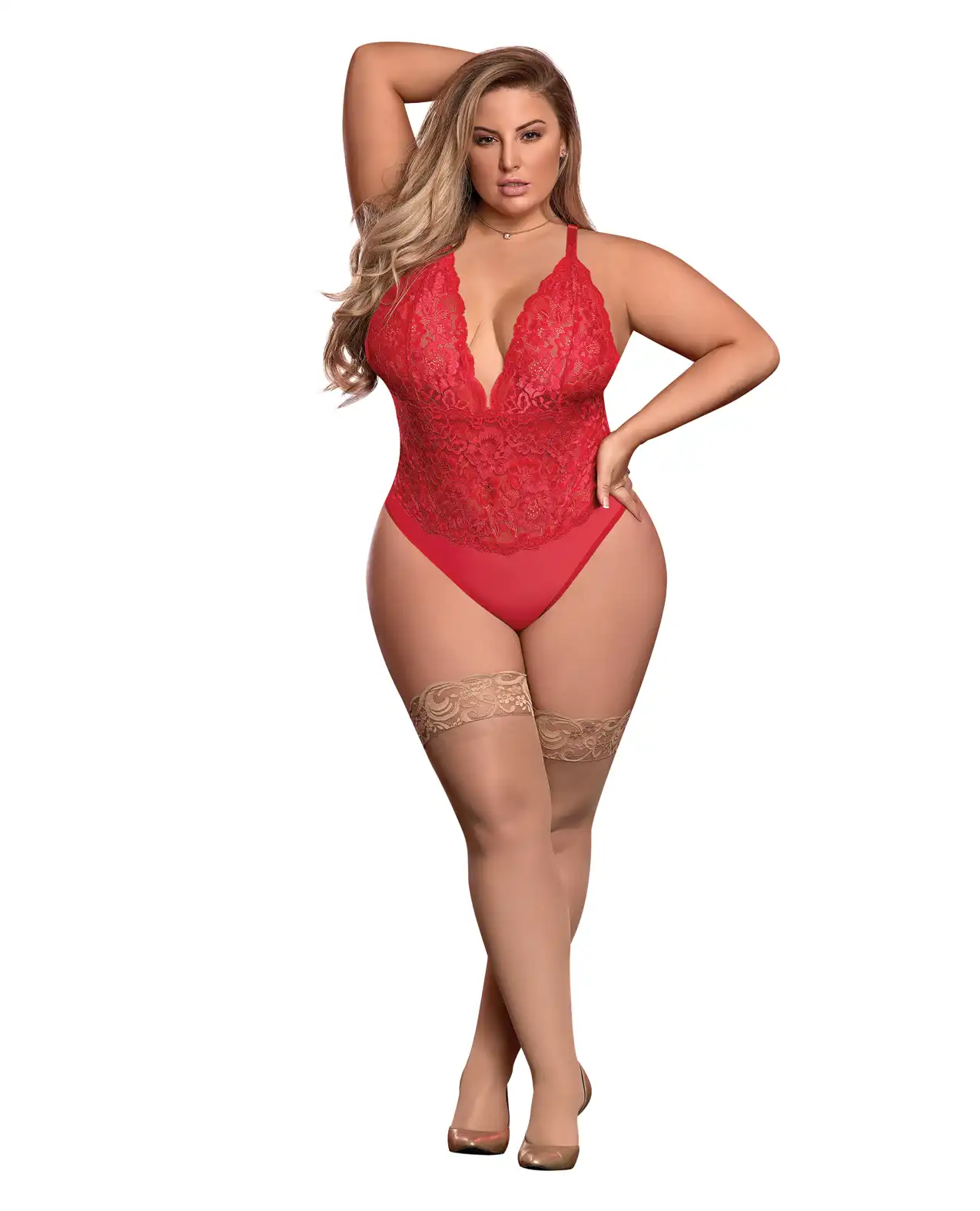 Risqué Business Lace & Mesh Teddy w/Snap Crotch Red 