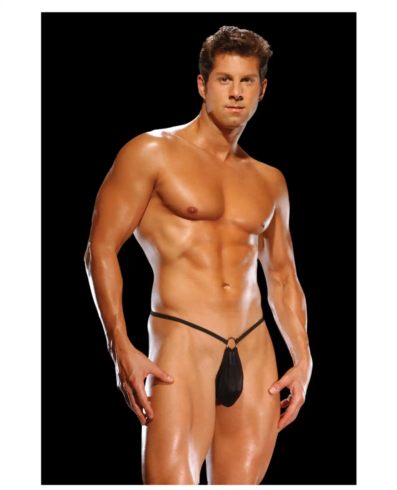 Male Power G-String w/Front Ring Black 