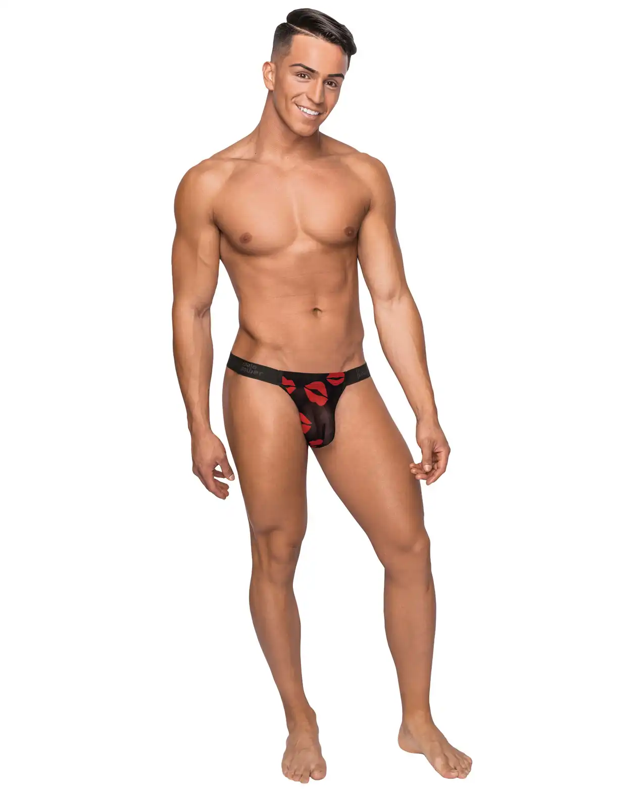 Kiss Me Stretch Mesh Micro Thong V Blk/Rd 