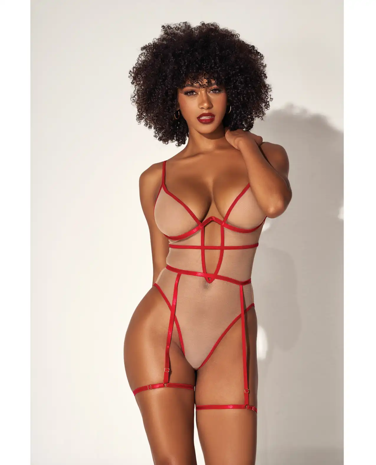 Underwire Bodysuit w/Cut Out Heart Back  Nude/Red 