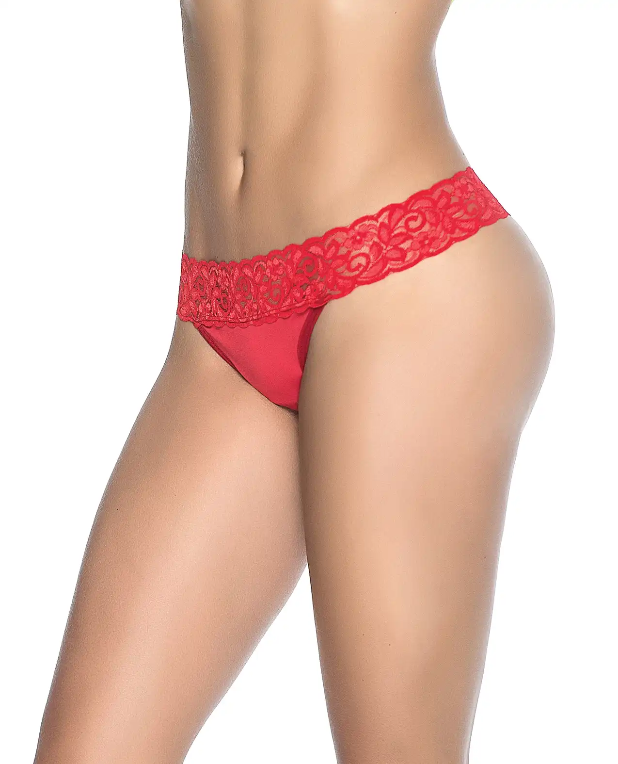 Lace Trim Thong Red 