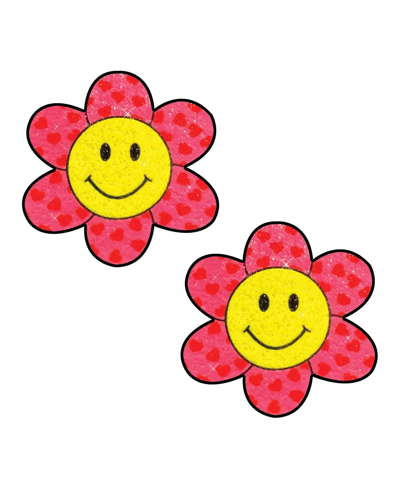 Neva Nude Smiley Flower Power Glitter Pasties - Pink/Yellow 