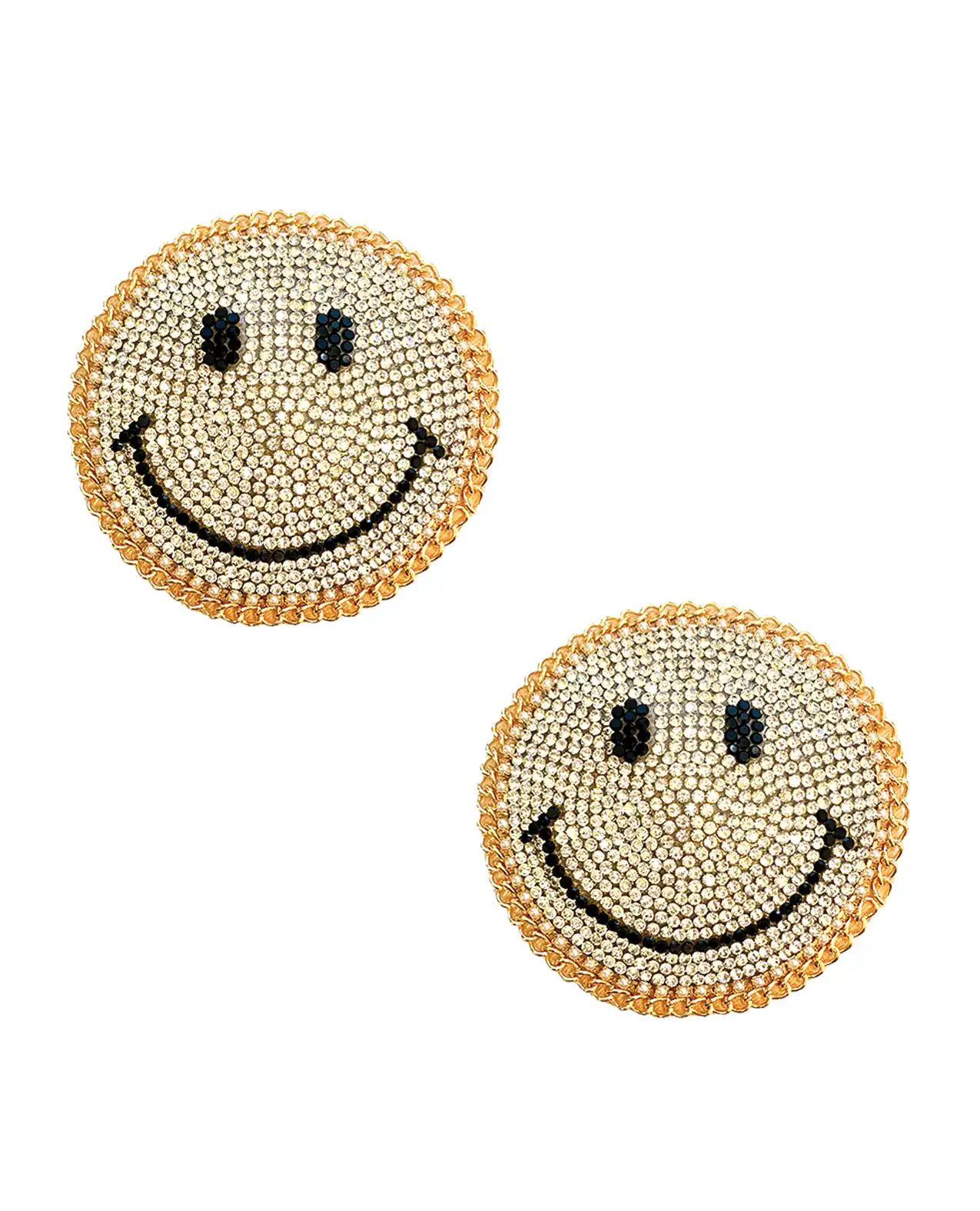 Neva Nude Burlesque Smile Face Jewel Reusable Silicone Pasties - Gold 