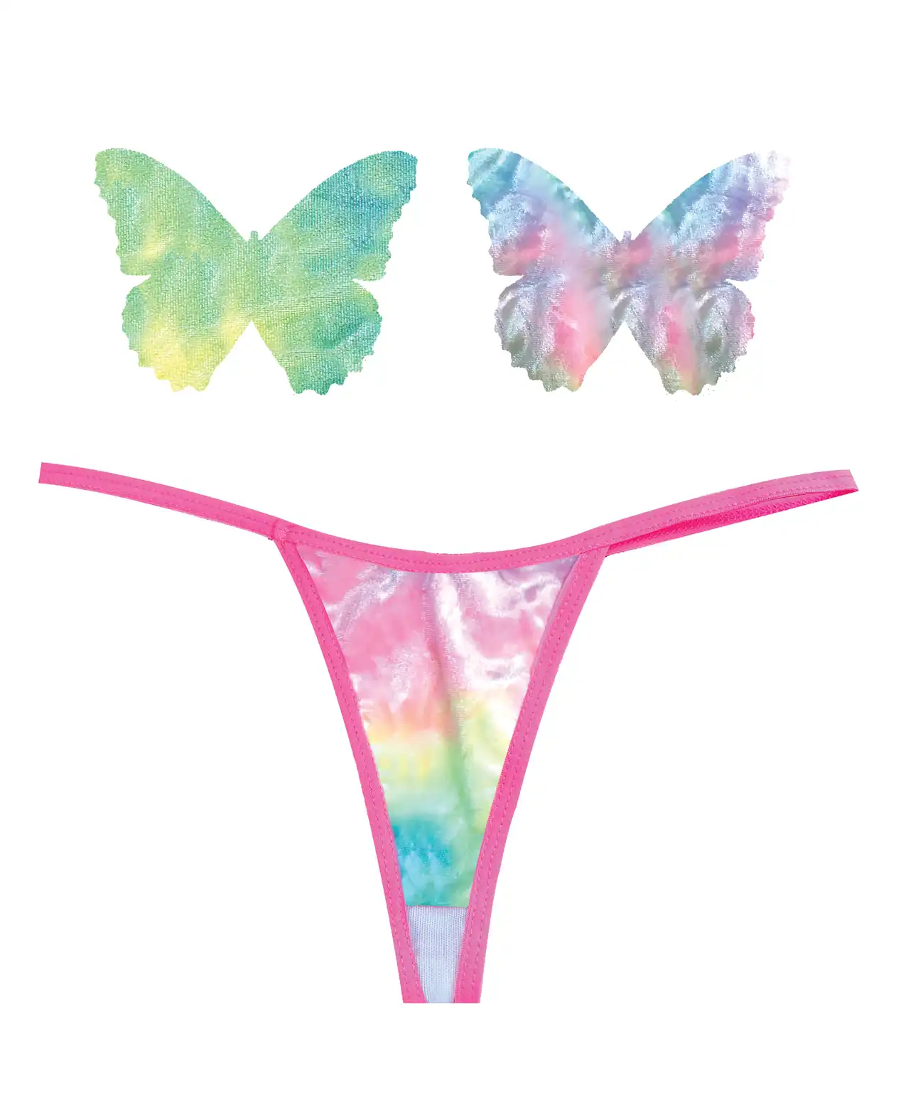 Neva Nude Naughty Knix Rainbow Sherbet Velvet G-String & Pasties - (Color Varies) Multi  