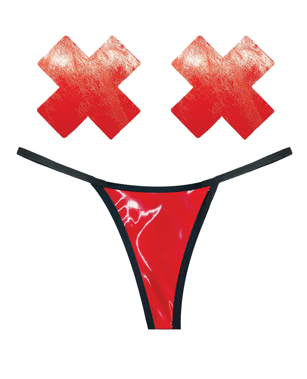 Neva Nude Naughty Knix Vixen Wet Vinyl G-String & Pasties - Red 