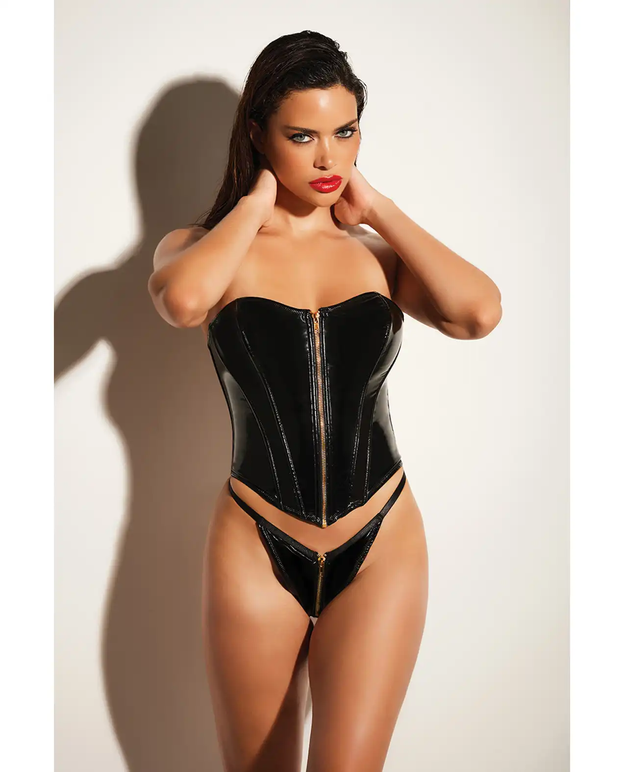 FETISH Rider Vinyl Bustier w/Front Zipper & Panty Black 