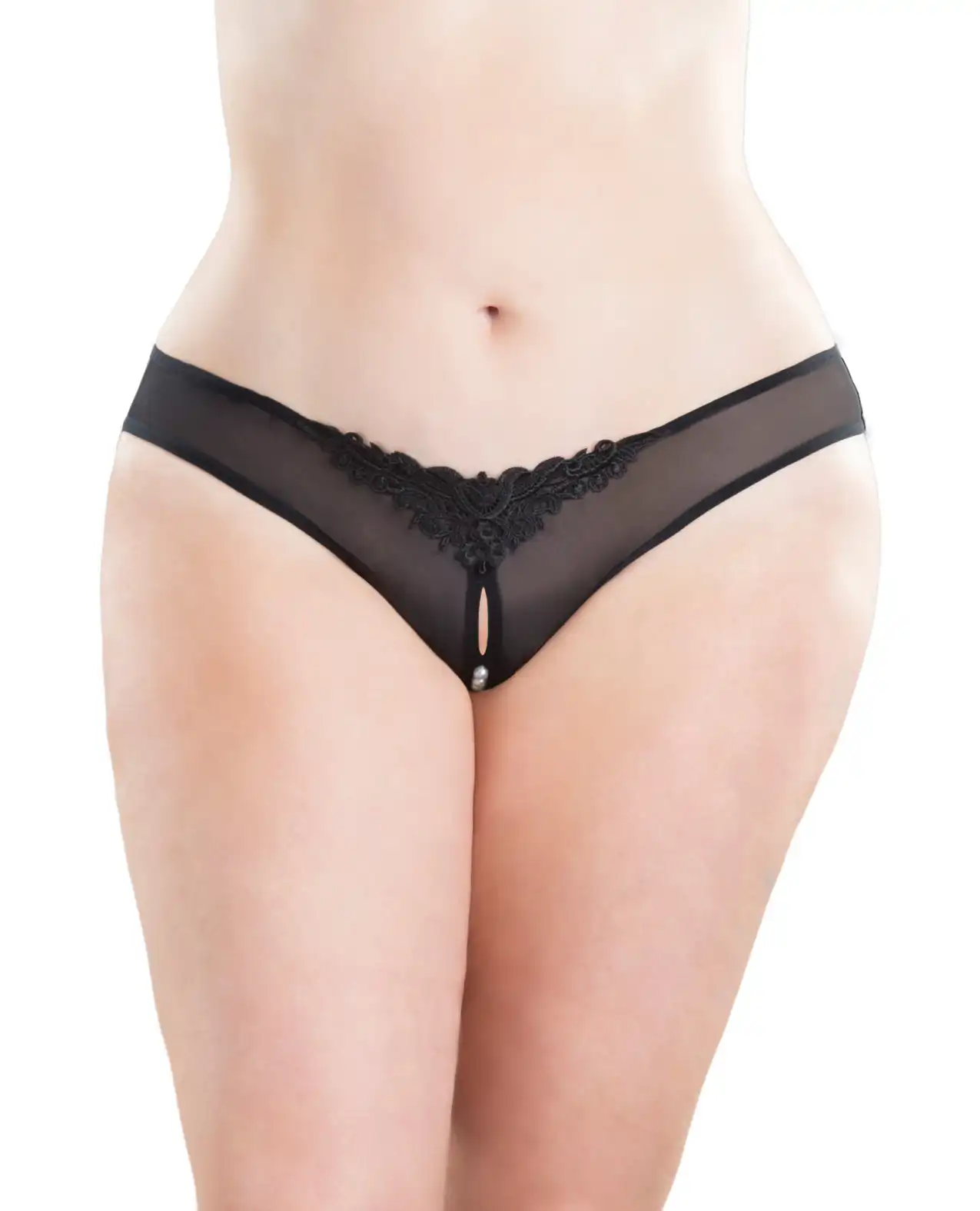 Crotchless Thong w/Pearls Black 