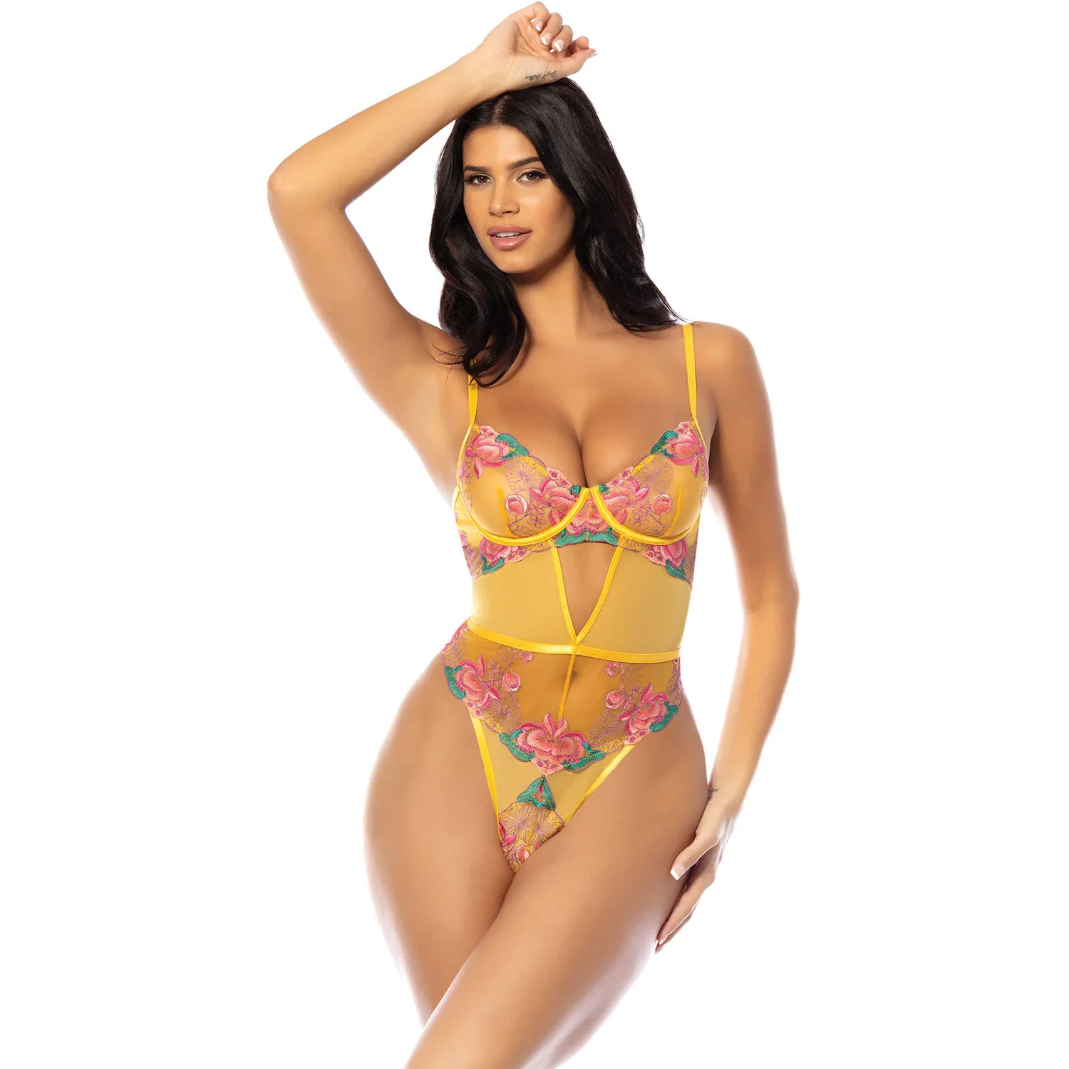 Elisabeth Unlined Underwire Embroidered Teddy - Yellow 