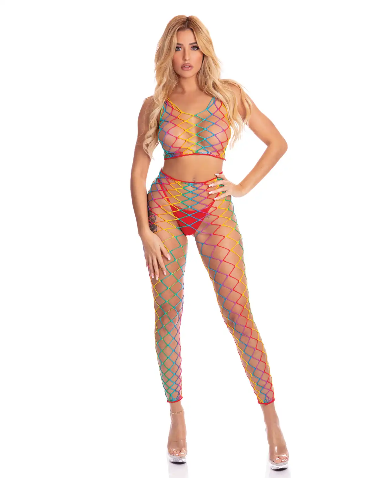 Pink Lipstick Roy G. Biv 2 pc Bodystocking Rainbow 