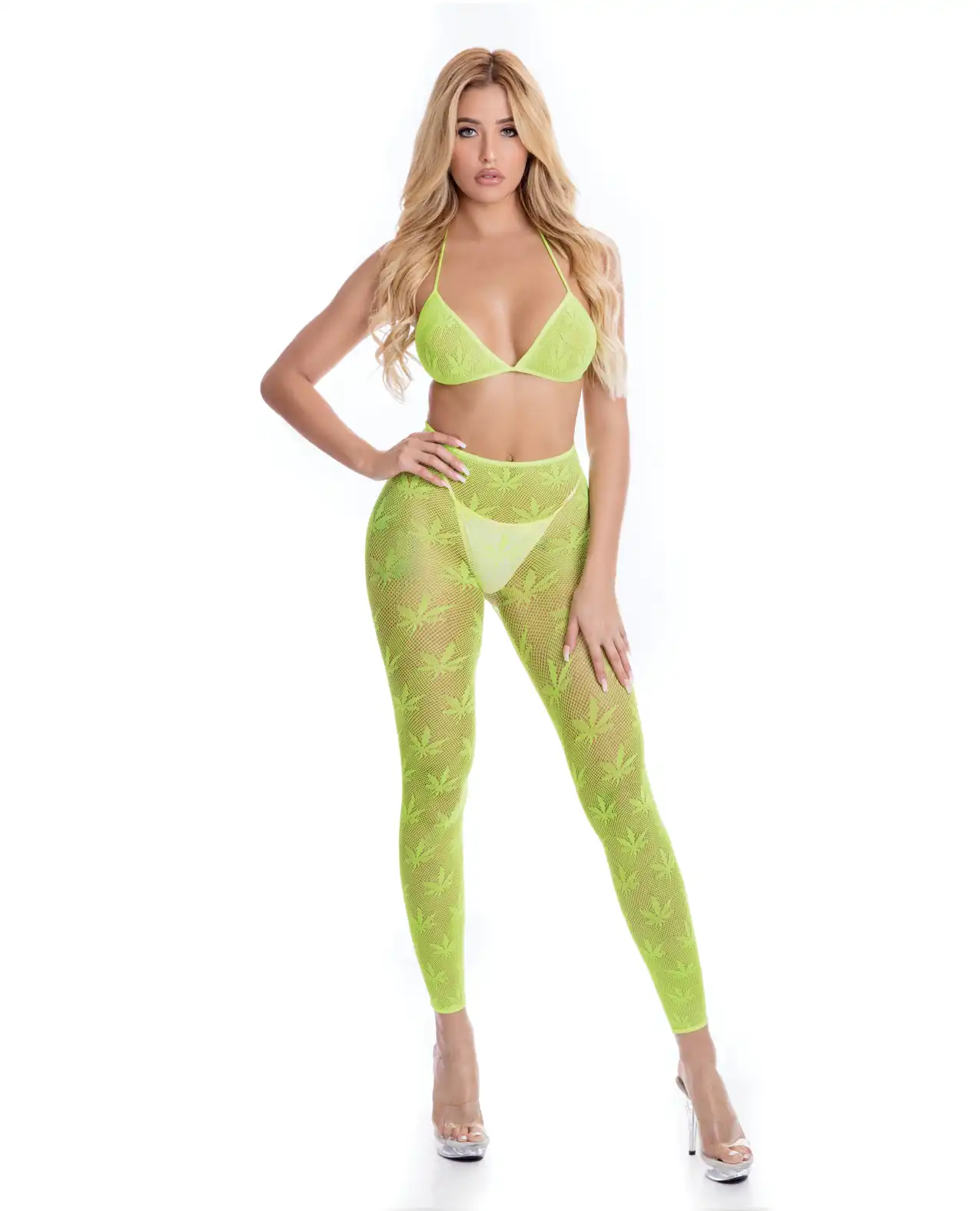 Pink Lipstick All About Leaf Bra & Leggings Green 