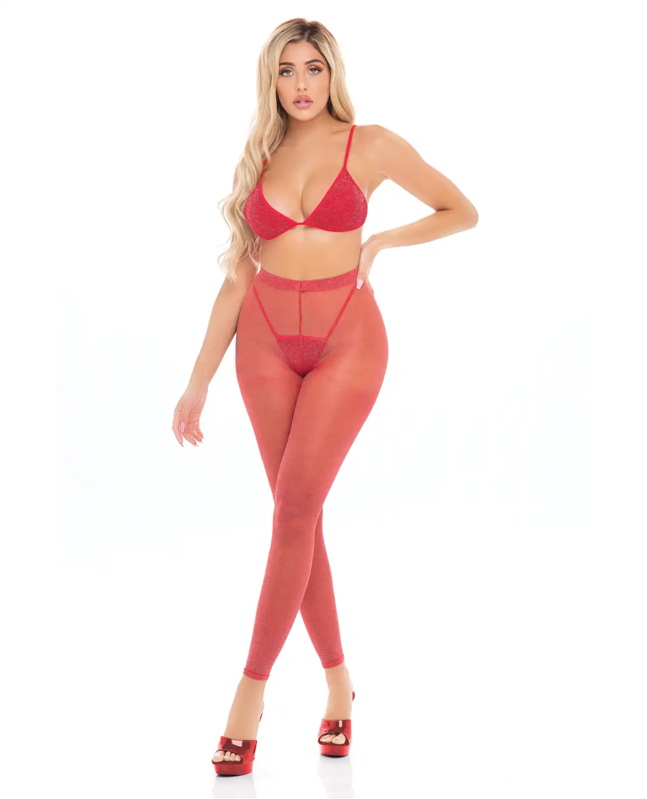 Pink Lipstick Tall Order Bra Top & Leggings Red 