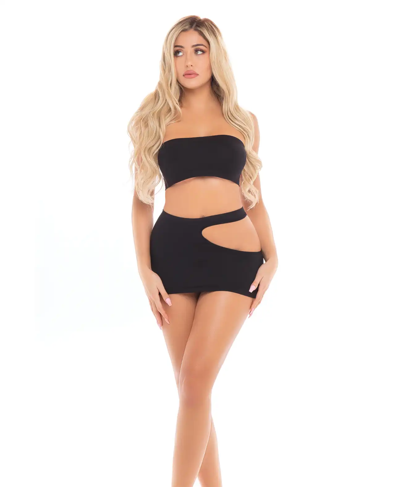 Pink Lipstick Femme Seamless Bandeau & Skirt Black 