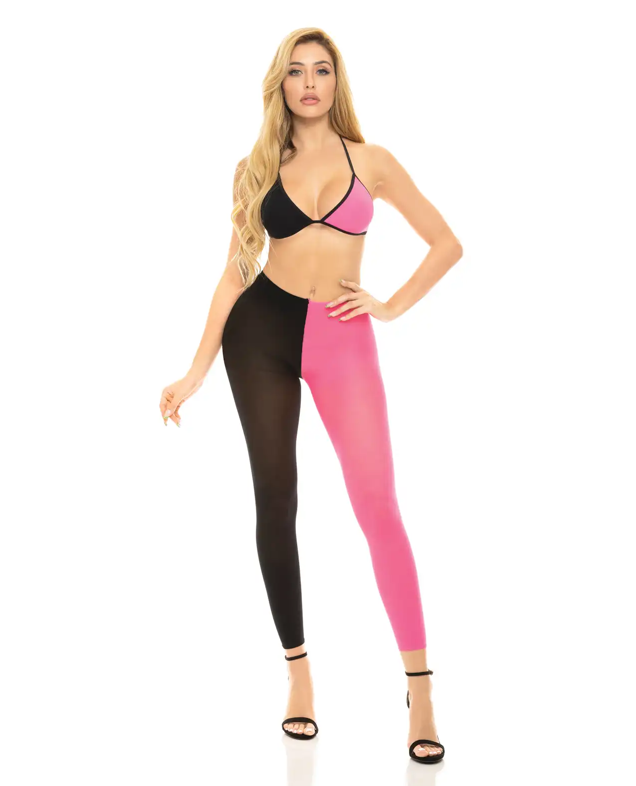 Pink Lipstick Block You Out Bra & Legging Black/Pink 