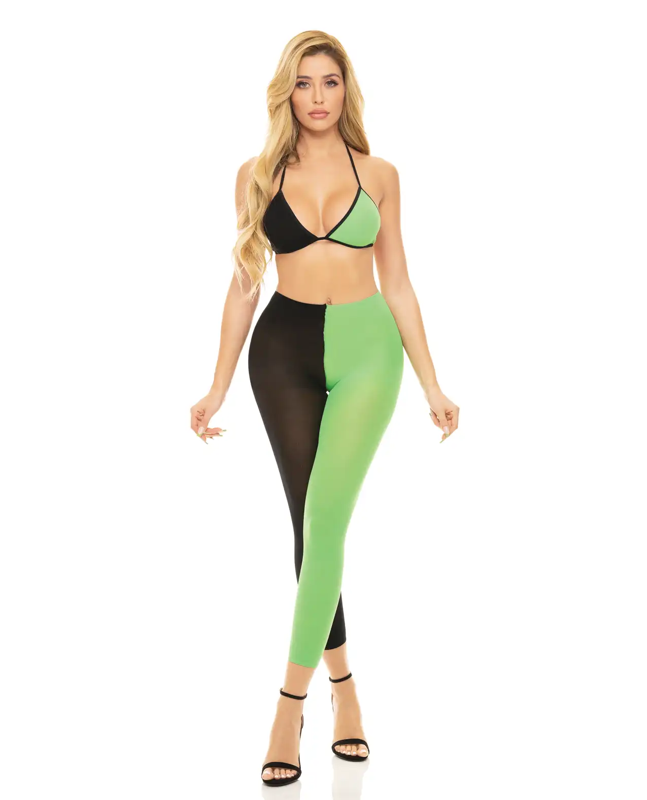 Pink Lipstick Block You Out Bra & Legging Black/Green 