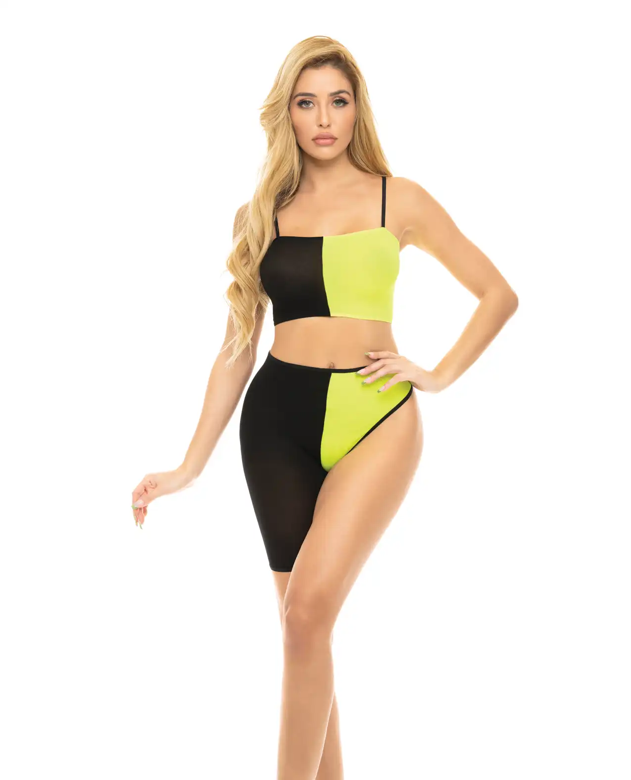 Pink Lipstick Block You Out Bandeau & Bottom Black/Yellow 