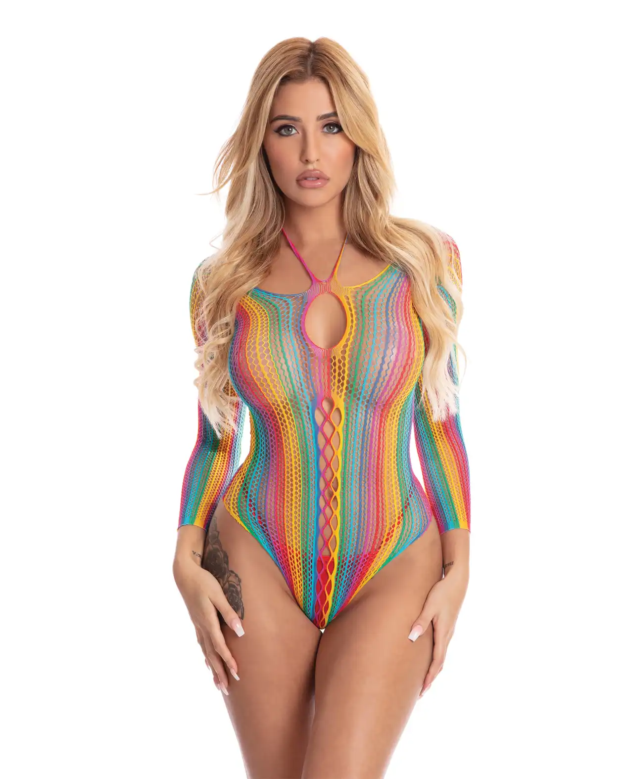 Pink Lipstick More Color Long Sleeve Bodysuit Rainbow 