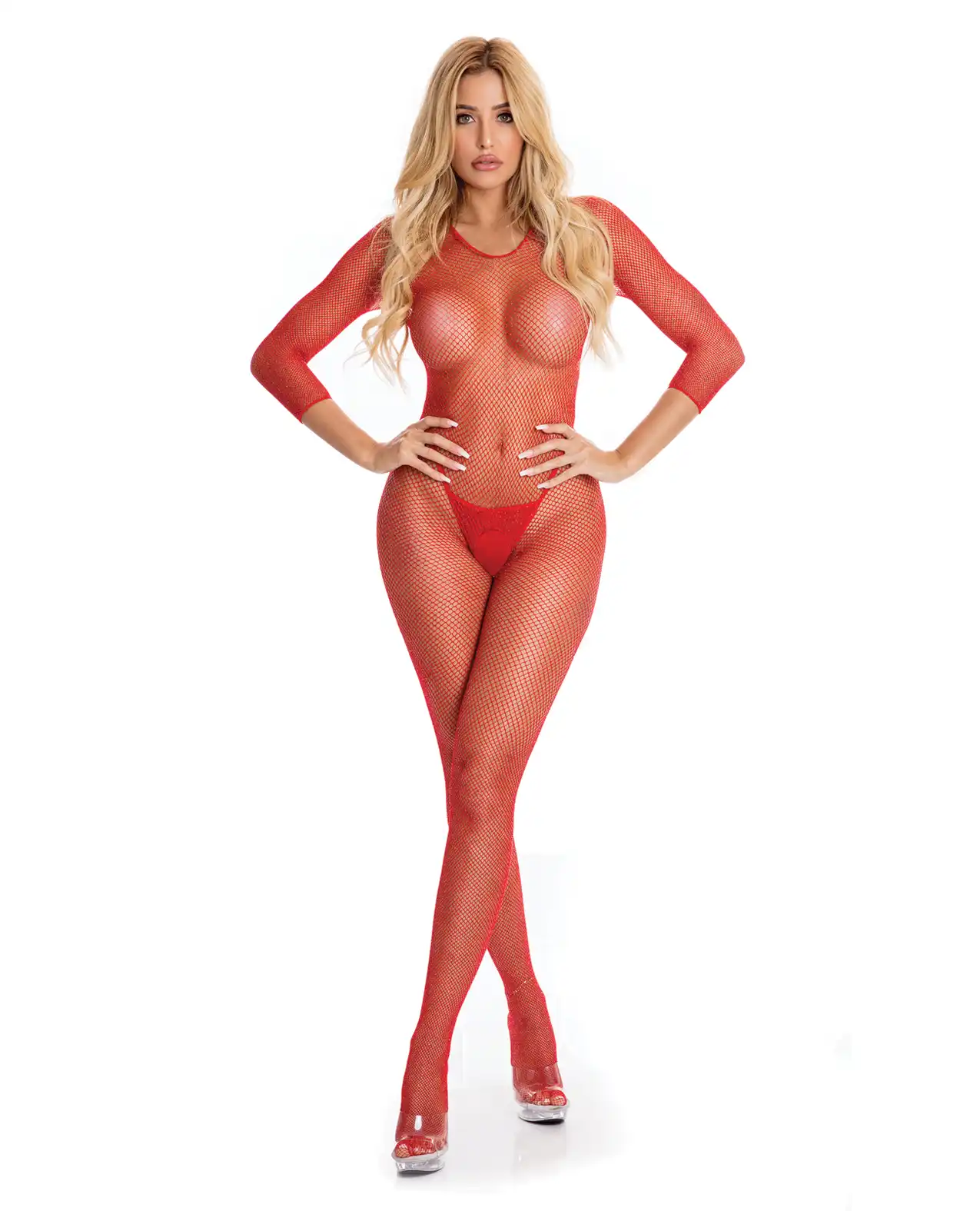 Pink Lipstick Risqué Crotchless Bodystocking Red 