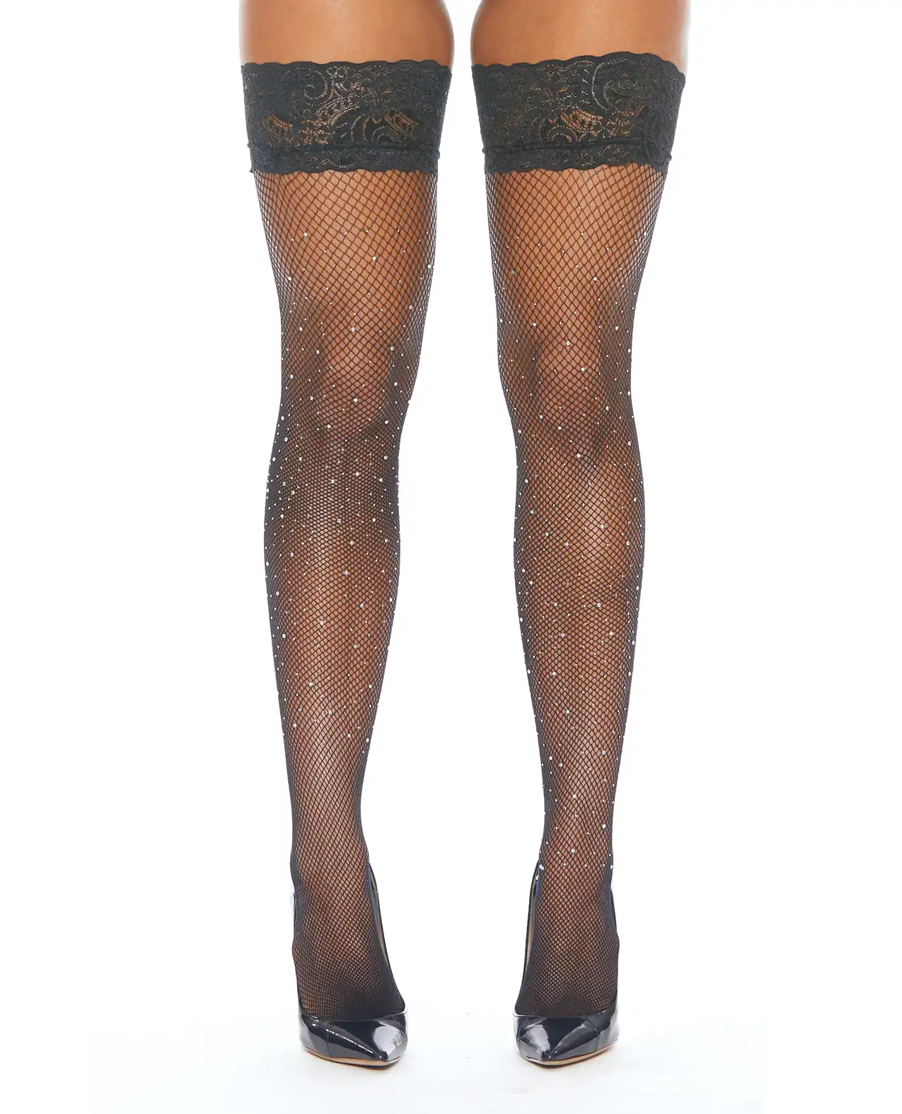 Rhinestone Thigh High w/Silicone Black 