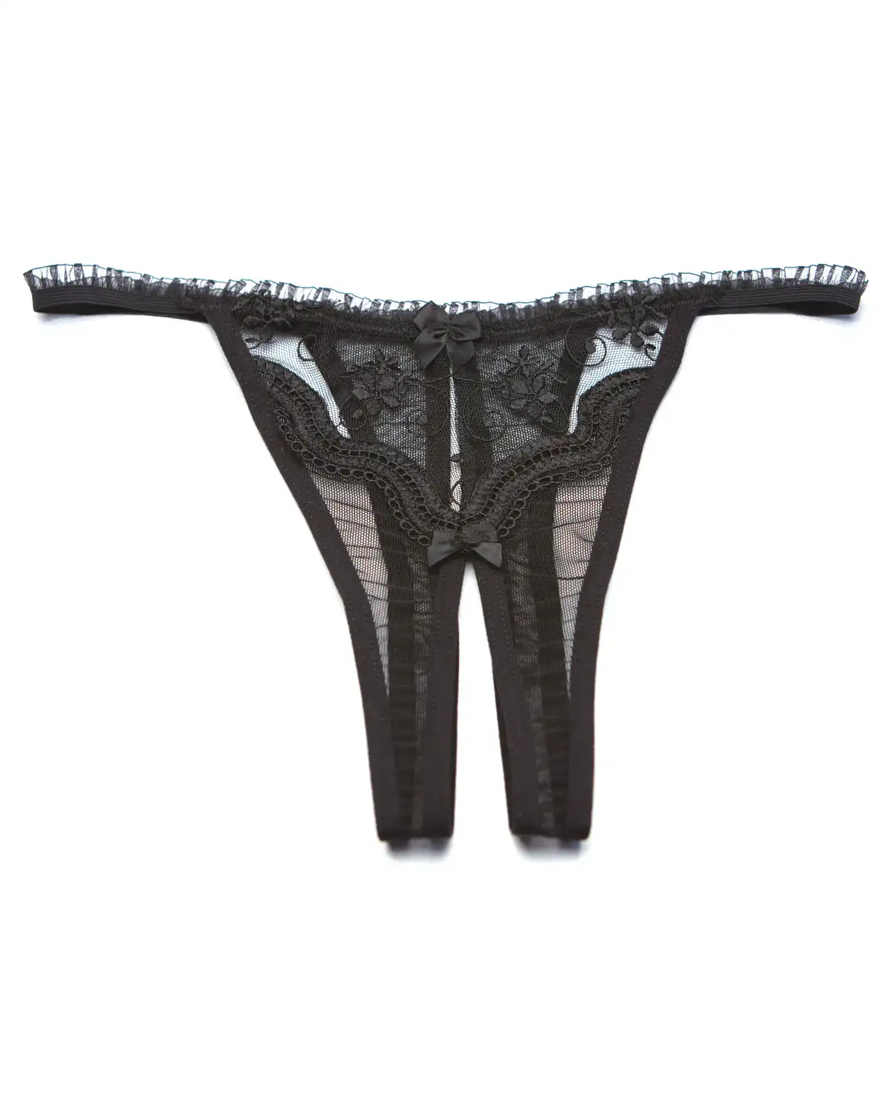 Scalloped Embroidery Crotchless Panty Black 