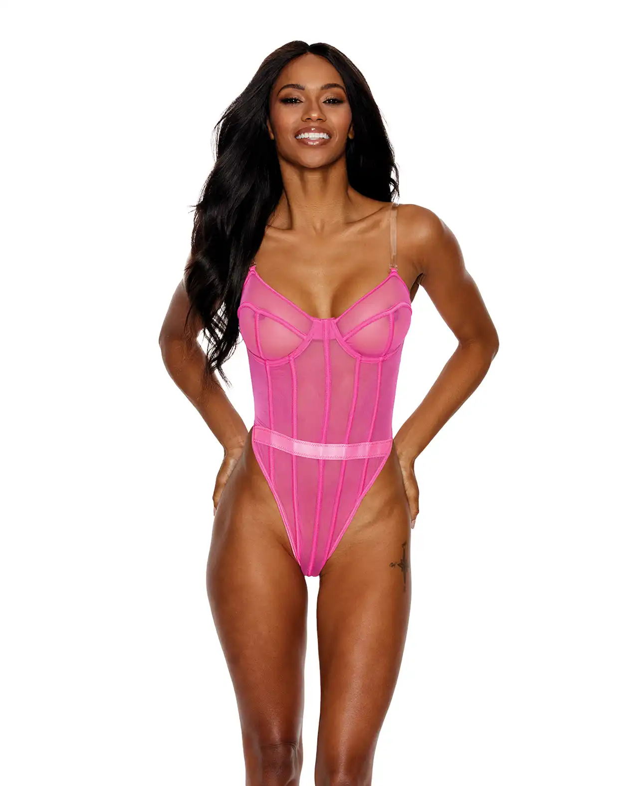 Mesh Underwire Teddy Hot Pink 