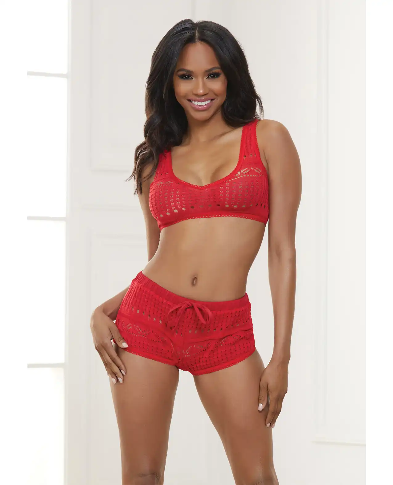 Knit Bralette & Cheeky Shorts Flame Scarlet 